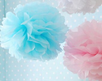 6- tissue Pom Poms- Gender Reveal