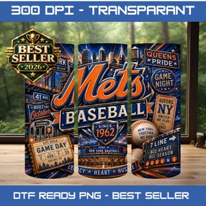 Mets Tumbler Sublimation Design, Baseball Game Day PNG (Digital Download)