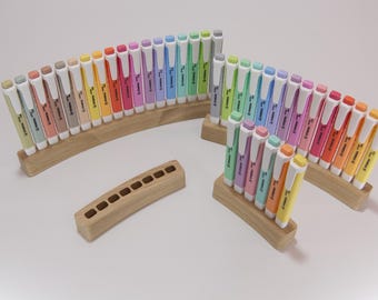 Stabilo Swing Cool Curved Pen Holder Oak Wood | Desk Organizer Highlighter Stand | Handmade Germany | Gift for Teacher