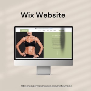 May include: A computer monitor displays a website with the text "Wix Website" at the top. The website features a fitness and weight loss theme, with a woman in athletic wear. The website address is visible at the bottom.