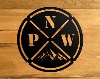 PNW Mountain Metal Sign – Cabin Lake House Decor