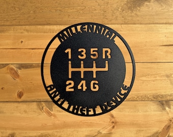 Manual Transmission Millennial Anti-Theft Device - Funny Man Cave Metal Wall Art - Gift For Dad