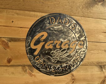 Dad's Garage Custom Metal Art Sign, Powder Coated Steel