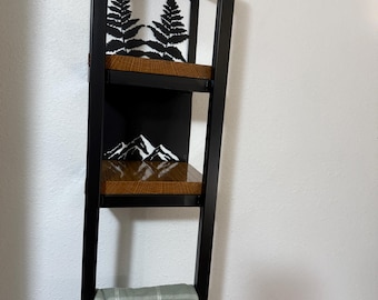 Oak Modern Farmhouse Kitchen Shelf with 2 Tiers & Towel Holder