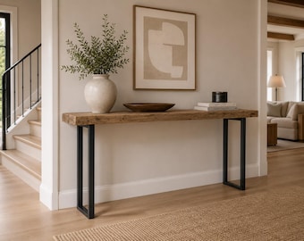 Solid Wood Console Table: Industrial Rustic Farmhouse Entryway Slim Sofa Table