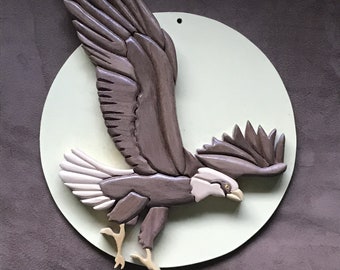 Eagle and Moon Intarsia wood art