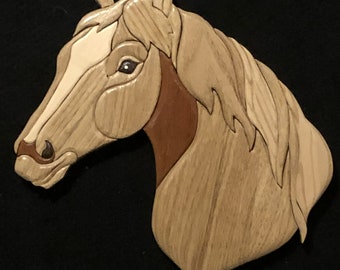 Horse head intarsia wall hanging