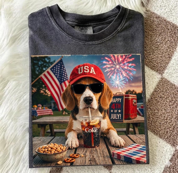 Patriotic Beagle Comfort Colors T-Shirt, Funny 4th of July Beagle Shirt,  Beagle The Fourth Out T-Shirt, Dog Drink Shirt, Beagle 250year USA