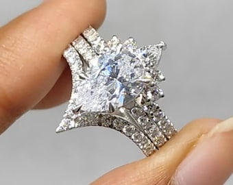 Birne Form Verlobungsring Set Träne Weißgold Hochzeit Jahrestag Geschenk drei Stück Ring