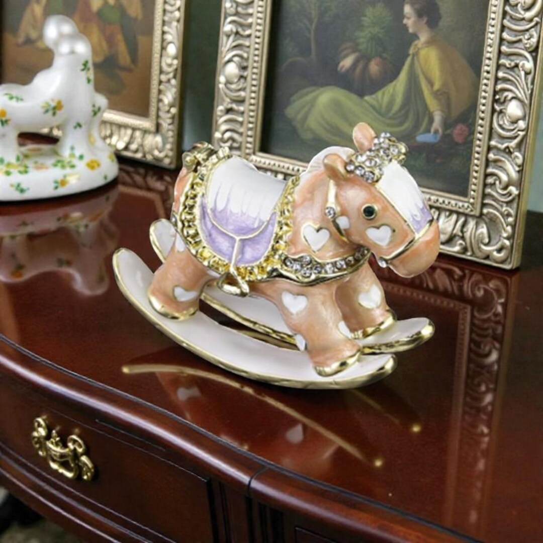 Box Rocking Horse Handmade Enamel Rocking Horse Jewelry Box, Rhinestone Trinket Organizer ...