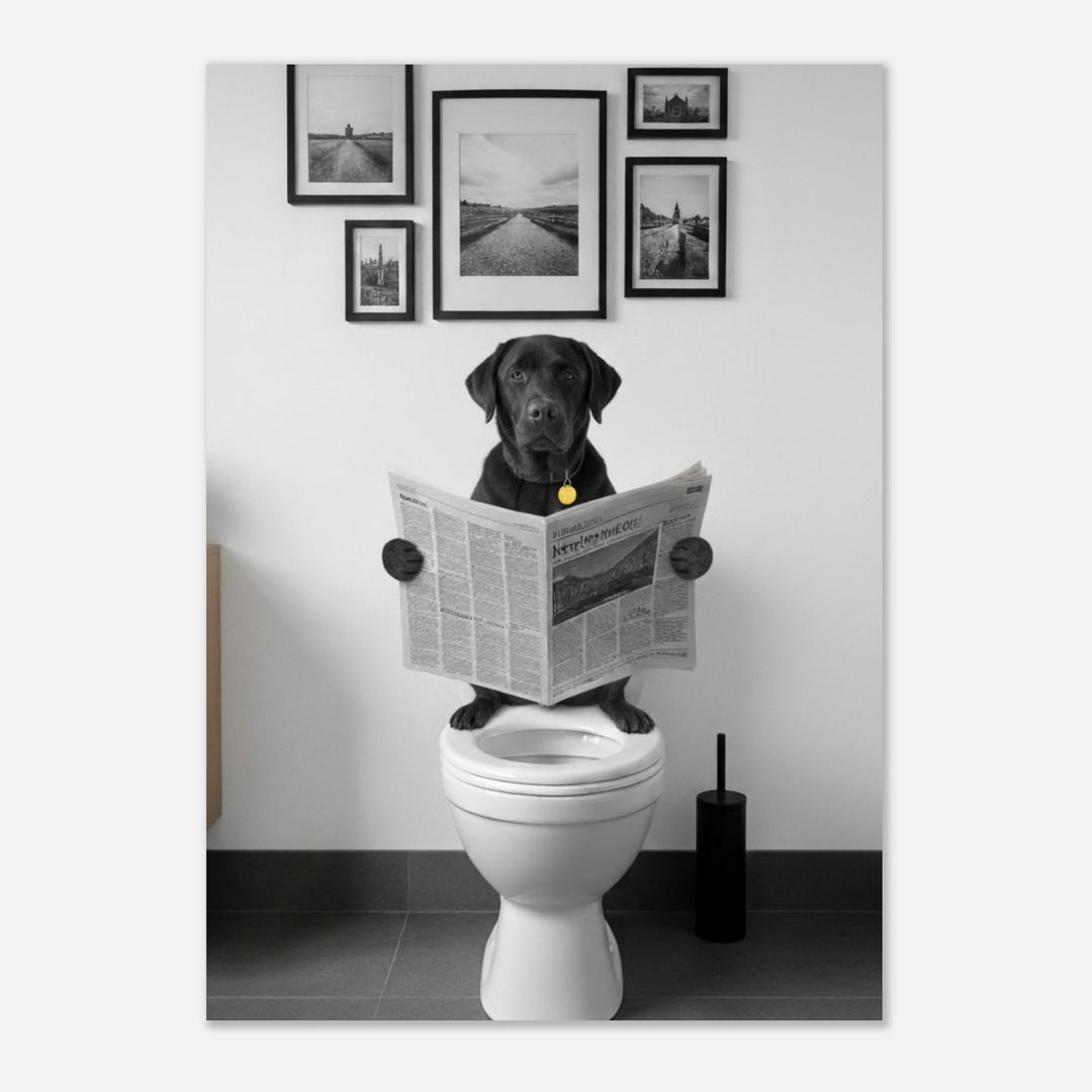 Black Labrador Reading on Toilet - Etsy