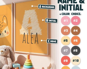 Impresión de nombre con inicial personalizada / Monograma estilo garabato imprimible / Arte de pared personalizado para habitación infantil (Descarga digital)