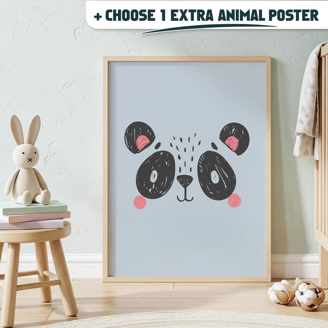 Scandi Panda Nursery Wall Art | Minimalist Animal Poster for Baby Room ...