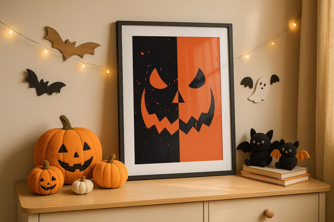 Jack O Lantern Printable | Halloween Pumpkin Face Wall Art | Bold Black ...