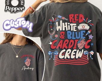 Red White & Blue Cardiac Crew Comfort Colors Shirt, Patriotic Nurse Tee, 4th of July Cardiology Nurse Gift, Cardiac Crew Nursing Apparel
