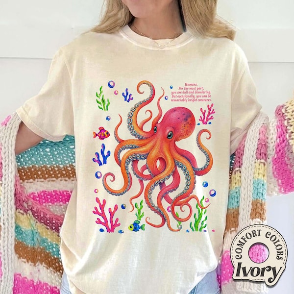 Marcellus Octopus Colorful Comfort Colors Shirt, Literary Quote TShirt, Coastal Book Club Tee, Book Lover Gift