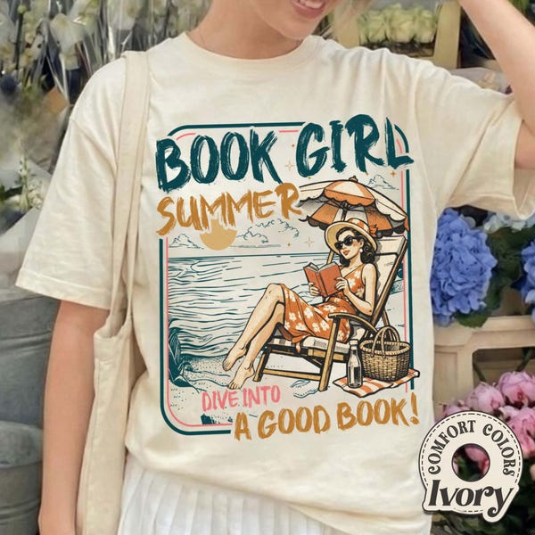Book Girl Summer Comfort Colors T-Shirt, Bookish Beach Tee