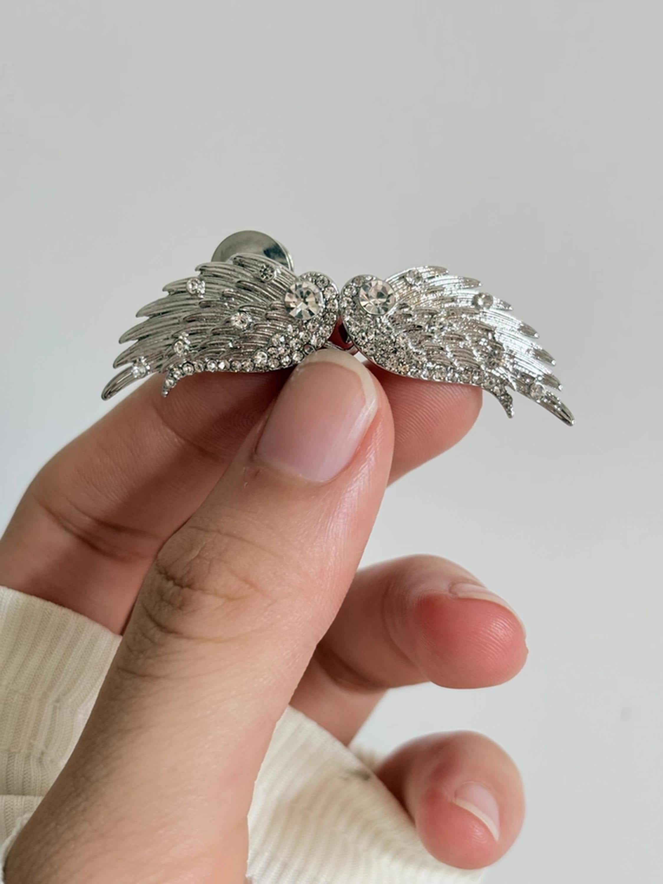 Silver Angel Wing Hair Clips: Y2K Fairy Barrettes, Bridal 