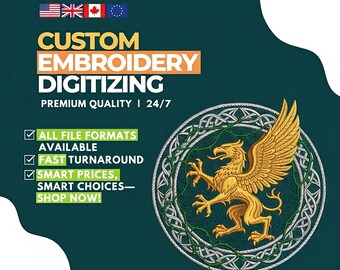 Custom Logo Embroidery Digitizing Service, Machine Embroidery File (Digital Delivery)
