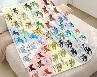 Dragon Character Chart Blanket Gift, Wings Fire Birthday Holiday Xmas Gift