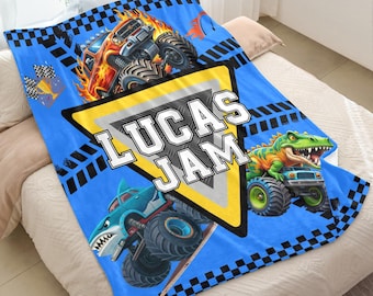 Monster Truck Blanket Gift, Custom Boys MonsterTruck Birthday Christmas Blankets Gifts