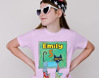 Custom Pete Blue Cat Kids Birthday Shirt, Personalize PeteCat T-shirt Gift