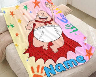 Custom Captain Underpants Blanket Gift, Personalize Name Kids Birthday Holiday Xmas Gift