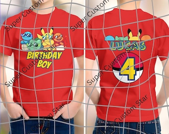 Custom Pokemon Birthday Shirt Gift, Double-Sided Print, Kids Bday Party T-Shirt Gifts