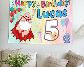 Custom Printed Captain Underpants Banner, Personalized Birthday Party Banner Decor