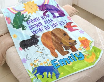 Brown Bear Brown Bear What Do You See Blanket Gift, Custom Brown Bear Blanket Birthday Xmas Gifts