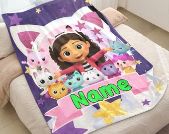 Personalized Gabby Blanket Gift, Custom Girls Dollhouse Birthday Holiday Xmas Gift