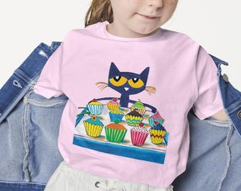 Pete Cat Cupcake Shirt Gift, Cat Birthday School Event Tee