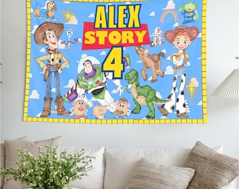Custom Toys and Story Kids Birthday Party Banner Decoration Backdrop