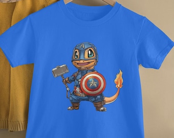 Pokemon Charmander Super Hero American Captain Shirt Tee Gift