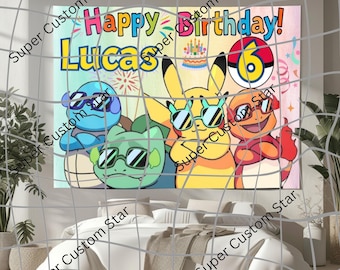 Custom Pokemon Birthday Party Banner Decoration Backdrop