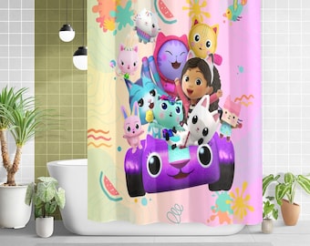 Gabby Cat Shower Curtain Gift, Girls Dollhouse Kitties Bathroom Decoration
