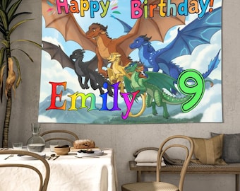 Custom Wings Fire Party Banner Decoration Gift, Personalized Dragon Birthday Backdrop Gifts