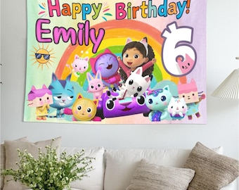 Custom Gabby Kitties Dollhouse Birthday Party Banner Decoration Backdrop