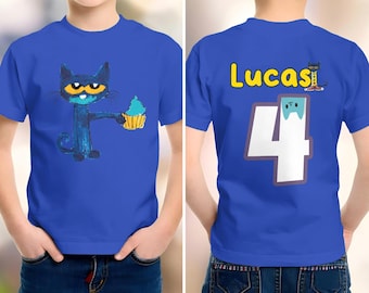 Custom Pete Cat Birthday Shirt, Ice Cream Cupcake Tee, Kids School Event Apparel