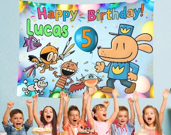 Custom Dog Police Man Birthday Party Banner, Kids Dogman Party Backdrop Decoration