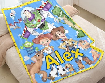 Personalized Toys and Story Blanket Gift, Custom ToyStory Watercolor Birthday Holiday Xmas Gifts
