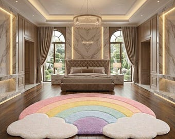 Hand Getufteter Pastell Regenbogen Teppich 100% Wolle Süße Wolke Bereich Teppich Großes Kinderzimmer Spielzimmer Kinder Dekor Ästhetischer Benutzerdefinierter Flauschiger Teppich