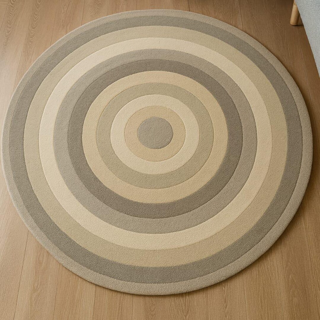 Neutral Circle Neutral Concentric Circle Rug – Soft Beige, Tan & Gray Boho Mat - Etsy