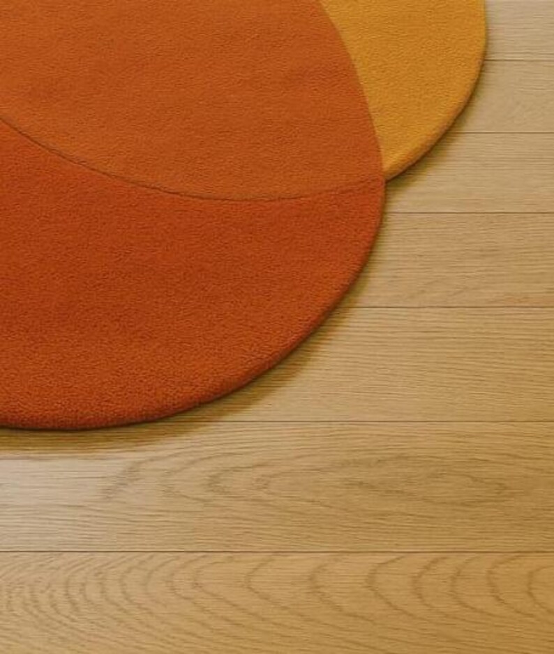 Mid-century Modern Round Wool Rug: Abstract Floral Design - Etsy
