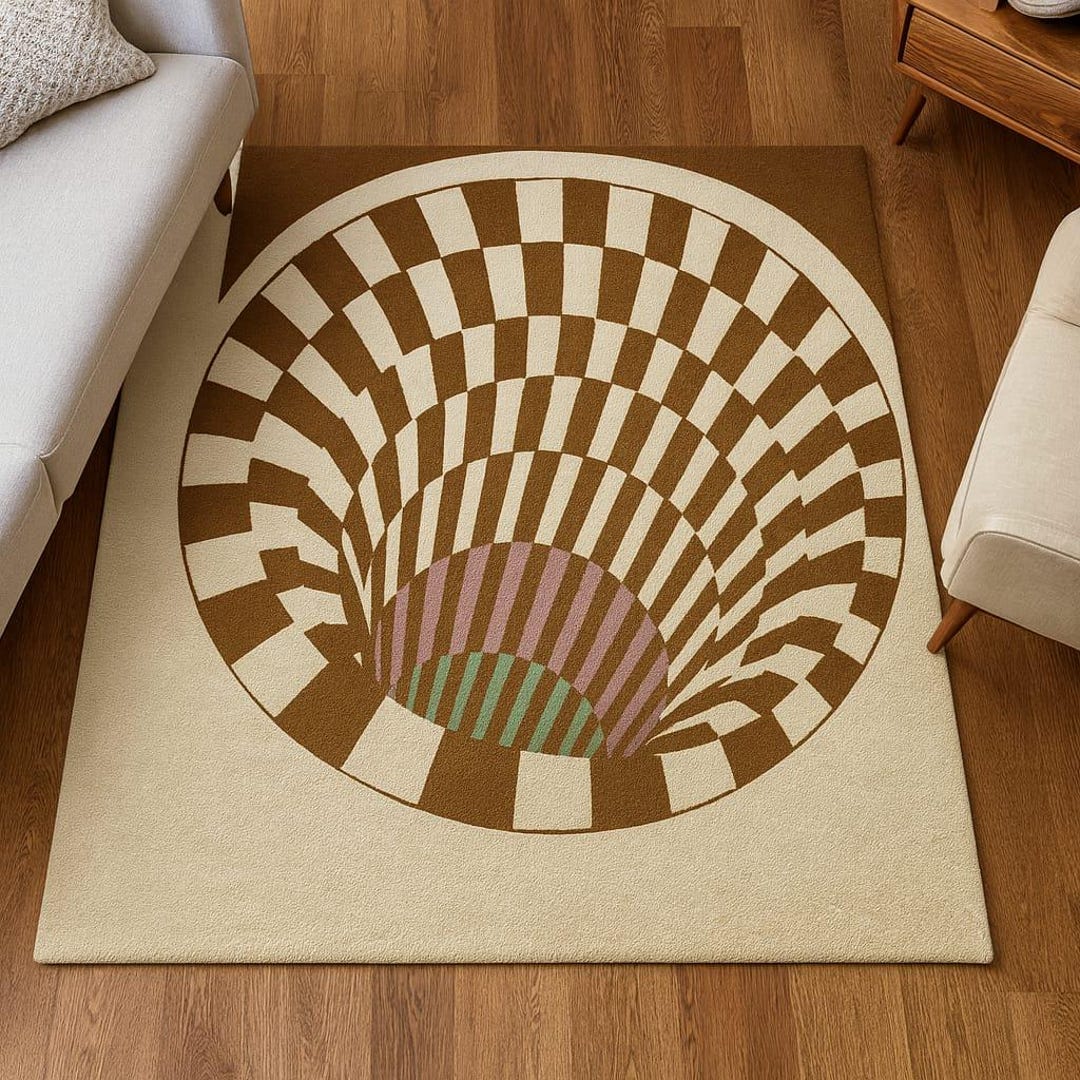 Op Art Vortex Rug - Brown & Cream 3D Illusion Area Rug - Etsy