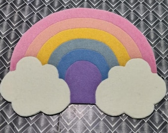 Hand Tufted Pastel Rainbow Rug 100% Wool Cute Cloud Area Rug Large Nursery Playroom Kids Decor Aesthetic Custom Fluffy Rug