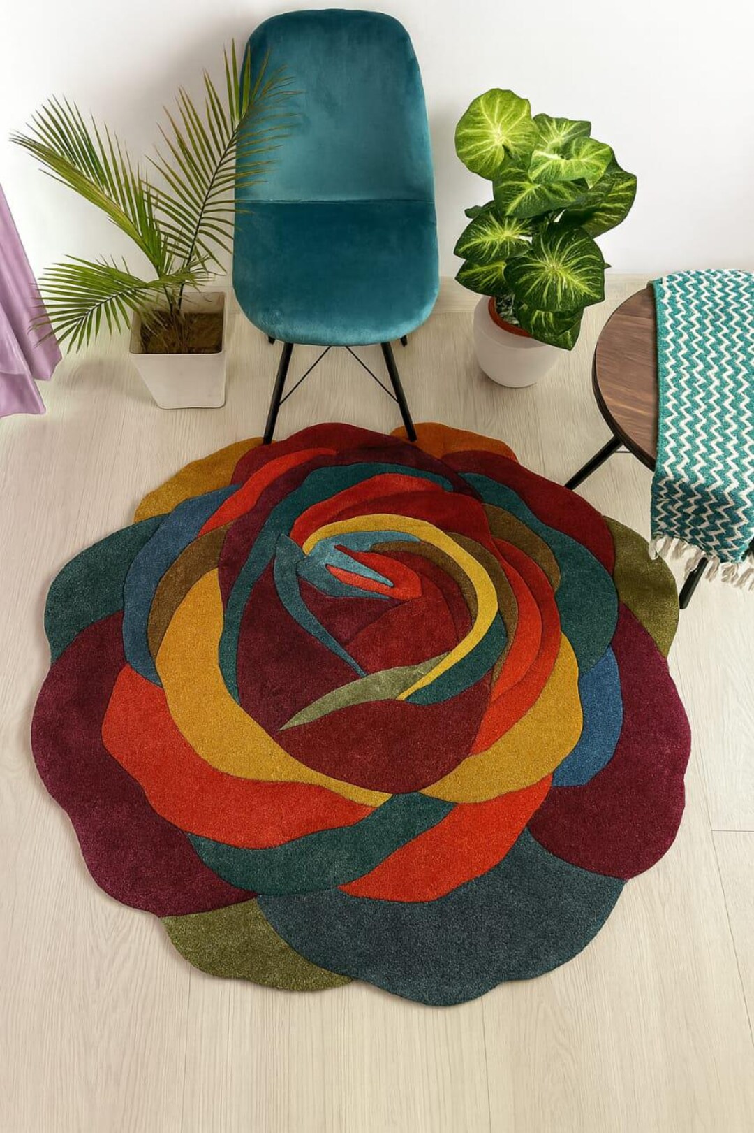 Hand-tufted Wool Rose Rug: Bohemian Multi-color Flower Carpet - Etsy