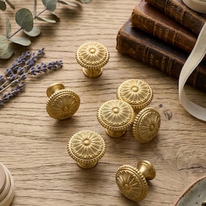 Solid Brass French Vintage Knobs, Luxurious Gold & Silver Cabinet Pulls, Handcrafted Art Deco Drawer Handle, Single Hole Gift for Home Decor