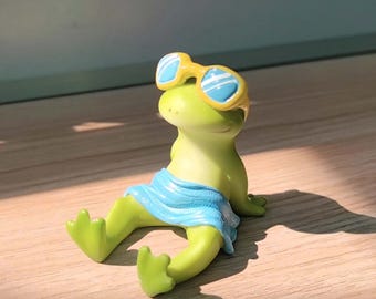 Cute Frog Phone Stand, Funny Frog Figurine with Sunglasses, Kawaii Desk Accessory & Phone Holder, Cottagecore Frogcore Lover Gift for Her