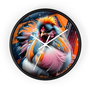 Chicken Art Wall Clock - Unique Farmhouse Kitchen Decor, Rooster Wall Art, Country Home Decor, Animal Clock WC13